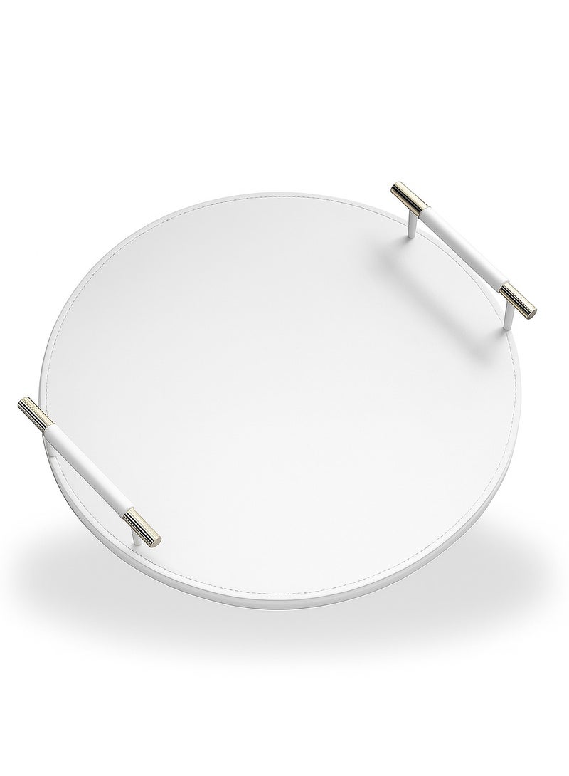 Leather Serving Tray | Round Serving Tray | serving Tray with Handle- for Coffee Table, Kitchen Organizer, Desk Accessories, Decorative tray | - for Home Decor, Wallets & Keys Home or Office use  - Image 1