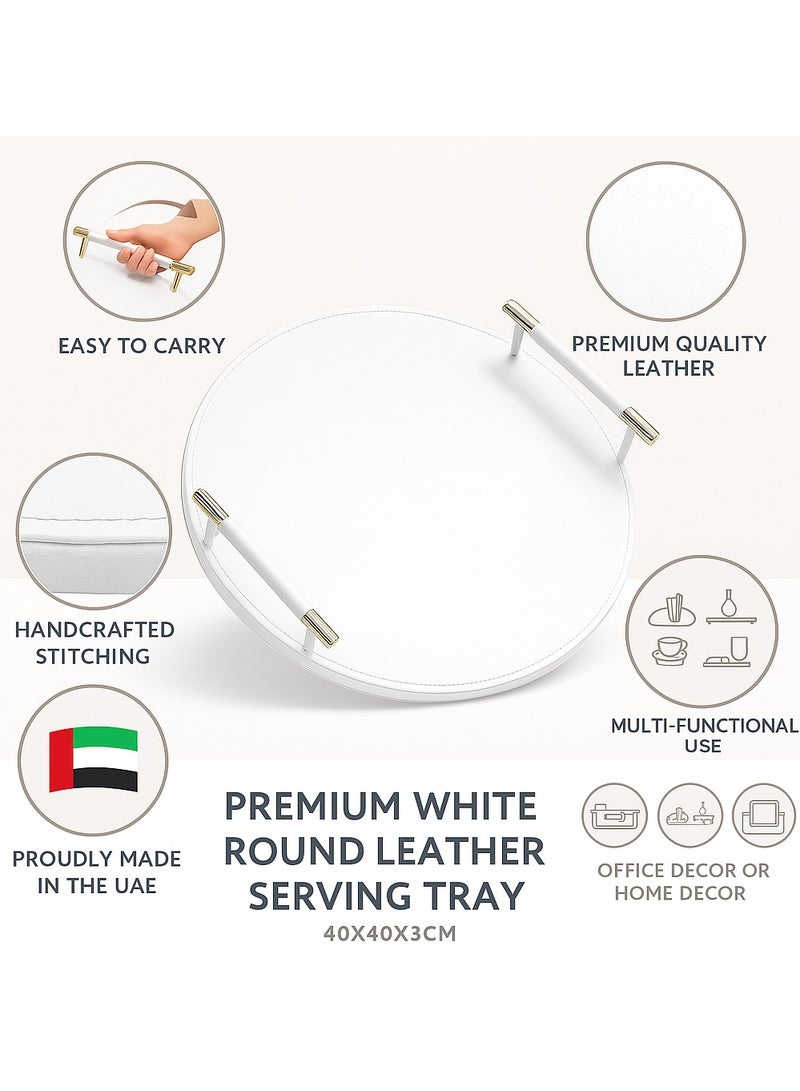 Leather Serving Tray | Round Serving Tray | serving Tray with Handle- for Coffee Table, Kitchen Organizer, Desk Accessories, Decorative tray | - for Home Decor, Wallets & Keys Home or Office use  - Image 3