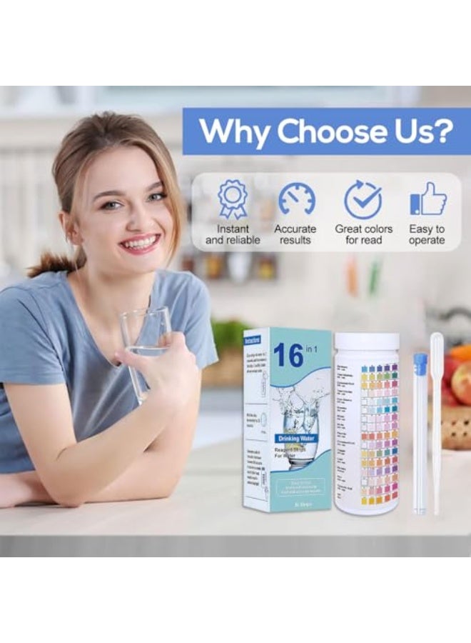 Generic مجموعة اختبار المياه الممتازة 16 في 1 مكونة من 100 شريط من تريزالميكس، شرائط اختبار الماء، مياه الشرب، مياه الصنبور، مياه الآبار، حمام السباحة والمنتجعات الصحية، اختبار جودة المياه الاحترافي للمنزل  - Image 2