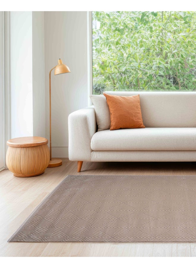 Almas Kavir Carpet سجادة منسوجة بقوام ناعم | تصميم شبكي ريفي - بيج | الحجم - 150x225 سم (5x7 قدم) | لغرفة عائلية متوسطة الحجم، غرفة نوم مع أسرّة كوين، منطقة طعام تتسع لـ 4-6 أشخاص، ممرات المدخل وردهات الاستقبال - Image 1