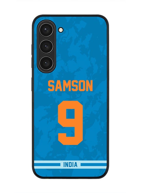 Rugged Black Edge Case for Samsung Galaxy S23+ 5G, Slim fit Soft Case Flexible Rubber Edges Thin Cover - Player Name - Sanju Samson, Jersey Number- 9