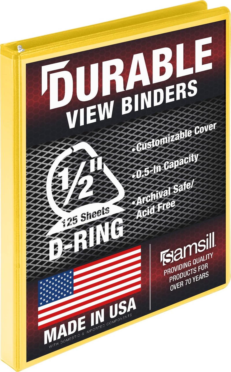 Samsill Durable 05 inch 3 Ring Binder D Ring Binder 100 Recycled Chipboard Yellow - Image 2