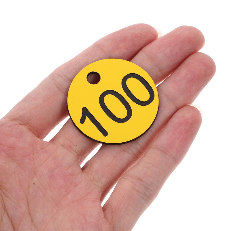 Numbered Key Tags 1 to 100 Plastic Labels with Holes for Lockers Cabinets Storage Table Identification Yellow - Image 4