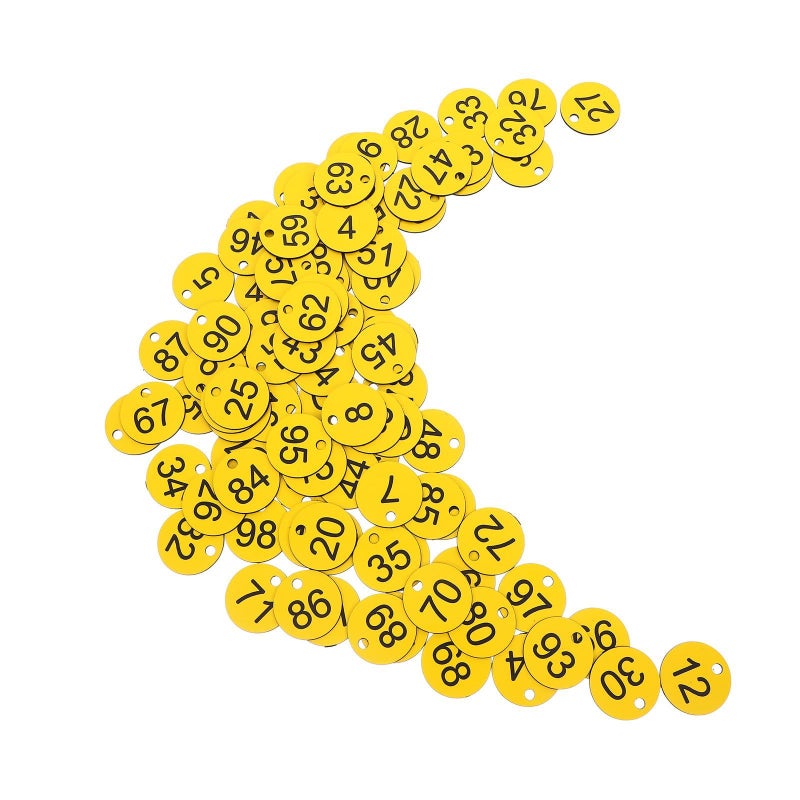 Numbered Key Tags 1 to 100 Plastic Labels with Holes for Lockers Cabinets Storage Table Identification Yellow - Image 2
