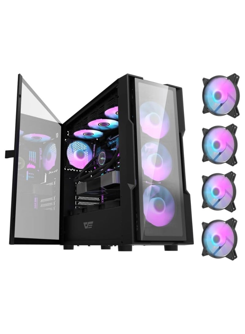 DarkFlash DarkFlash DK431 Glass EATX Gaming PC Case, 4x Pre-Installed aRGB Fans, Tempered Glass Front Panel, Up to 360mm Radiator & 12x Fans Support, SPCC + Tempered Glass Materials, Black - Image 1