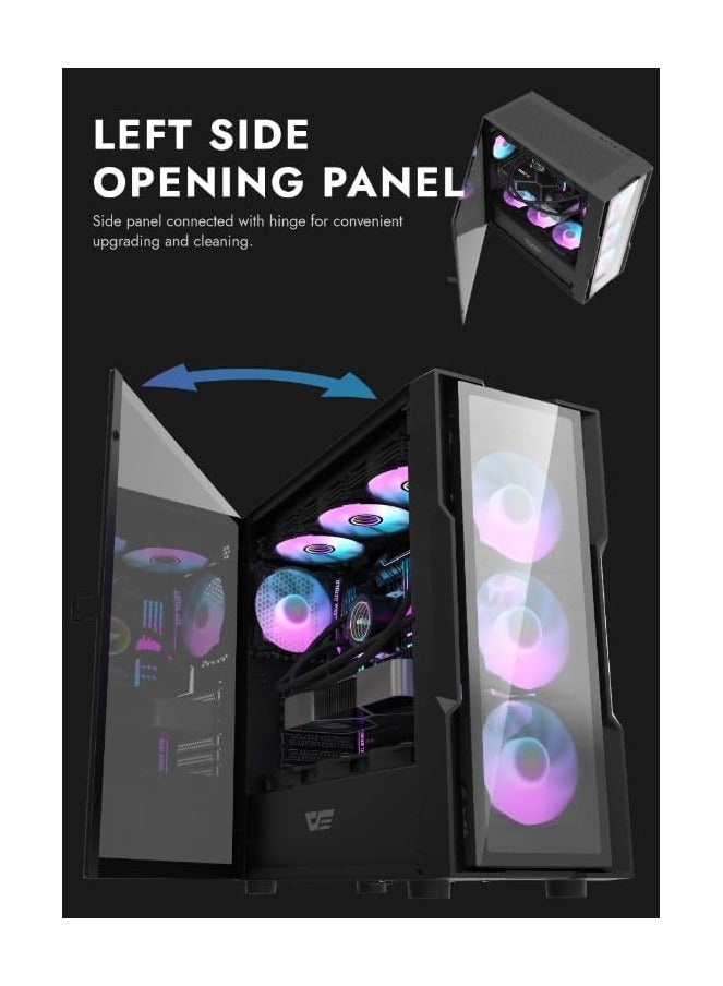 DarkFlash DarkFlash DK431 Glass EATX Gaming PC Case, 4x Pre-Installed aRGB Fans, Tempered Glass Front Panel, Up to 360mm Radiator & 12x Fans Support, SPCC + Tempered Glass Materials, Black - Image 2