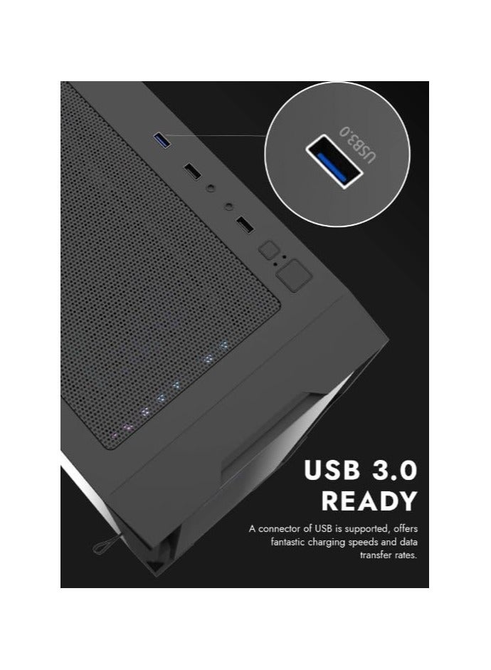 DarkFlash DarkFlash DK431 Glass EATX Gaming PC Case, 4x Pre-Installed aRGB Fans, Tempered Glass Front Panel, Up to 360mm Radiator & 12x Fans Support, SPCC + Tempered Glass Materials, Black - Image 4