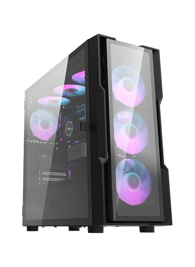 DarkFlash DarkFlash DK431 Glass EATX Gaming PC Case, 4x Pre-Installed aRGB Fans, Tempered Glass Front Panel, Up to 360mm Radiator & 12x Fans Support, SPCC + Tempered Glass Materials, Black - Image 5