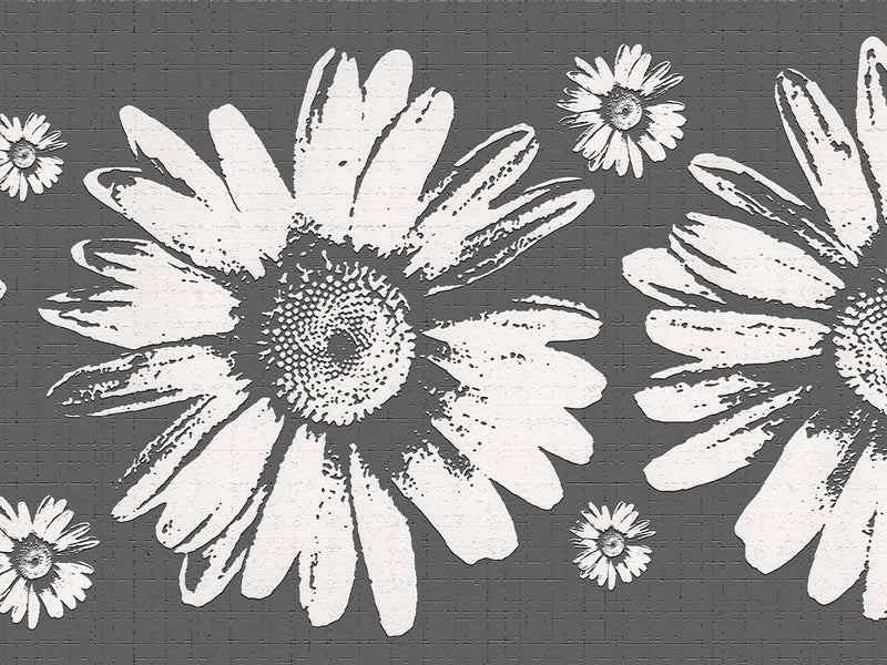 Dundee Deco Wallpaper Border Peel and Stick DDAZBD9159 Floral Grey White Sunflowers Wall Border Retro Design 15 ft x 7 in 457m x 1778cm Self Adhesive