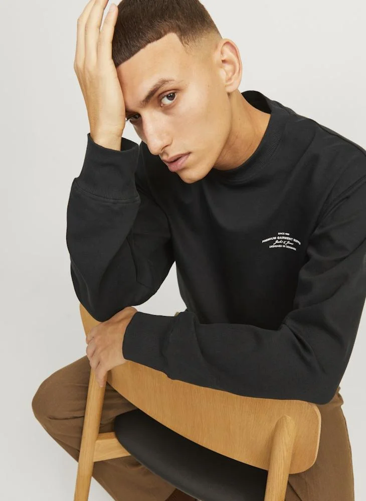 JACK & JONES Black Text Print Regular Fit Crew Neck Sweatshirt for Men | Best Price UAE