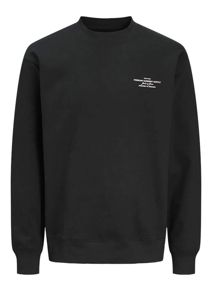 JACK & JONES Black Text Print Regular Fit Crew Neck Sweatshirt for Men | Best Price UAE