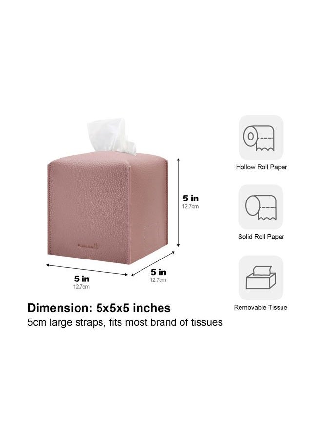 PENGLONG Tissue Box Cover 5X5X5'' PU Leather Tissue Holder Square Tissue Cube Box Organizer for Bathroom Vanity Countertop, Car, Night Stands, Office, Home, Kitchen (1Pack, Pretty Pink) - Image 5