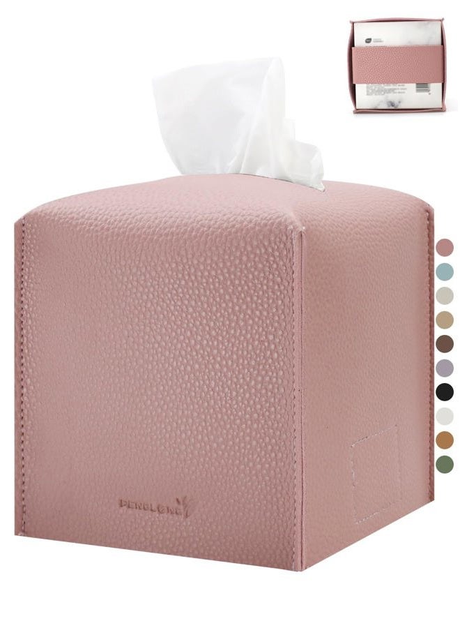 PENGLONG Tissue Box Cover 5X5X5'' PU Leather Tissue Holder Square Tissue Cube Box Organizer for Bathroom Vanity Countertop, Car, Night Stands, Office, Home, Kitchen (1Pack, Pretty Pink) - Image 1