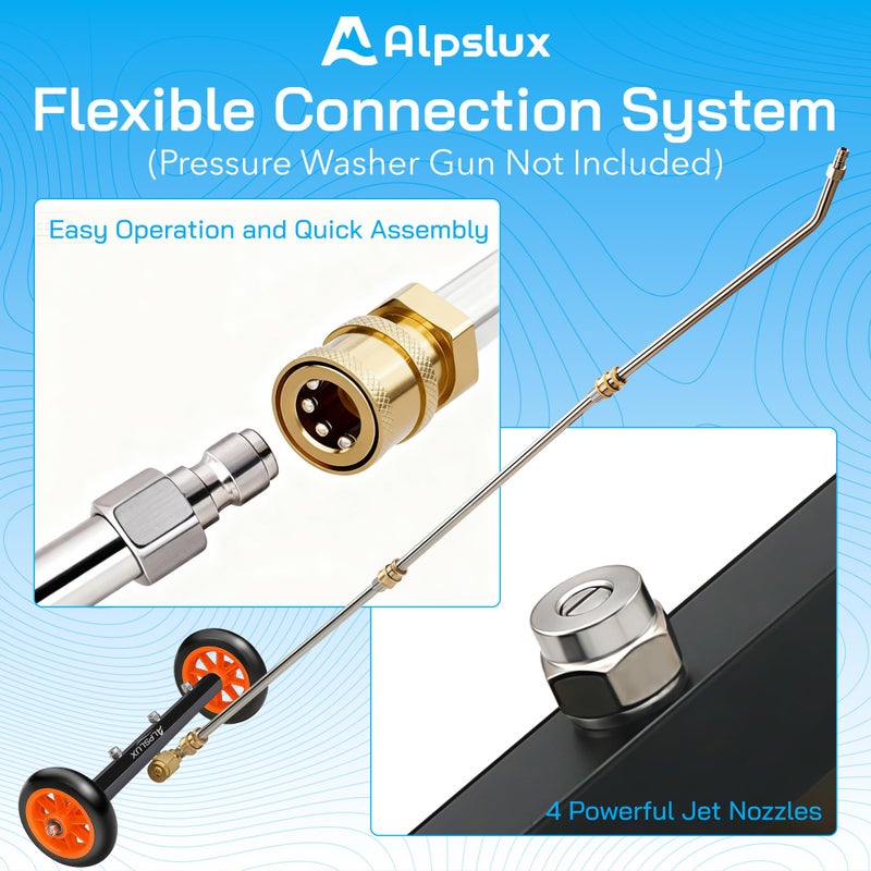 alpslux ملحقات غسالة الضغط تحت الهيكل، ملحق منظف تحت الهيكل، مكنسة مائية بطول 16 بوصة، منظف تحت السيارة مع 3 قضبان تمديد، 4000 PSI - Image 5