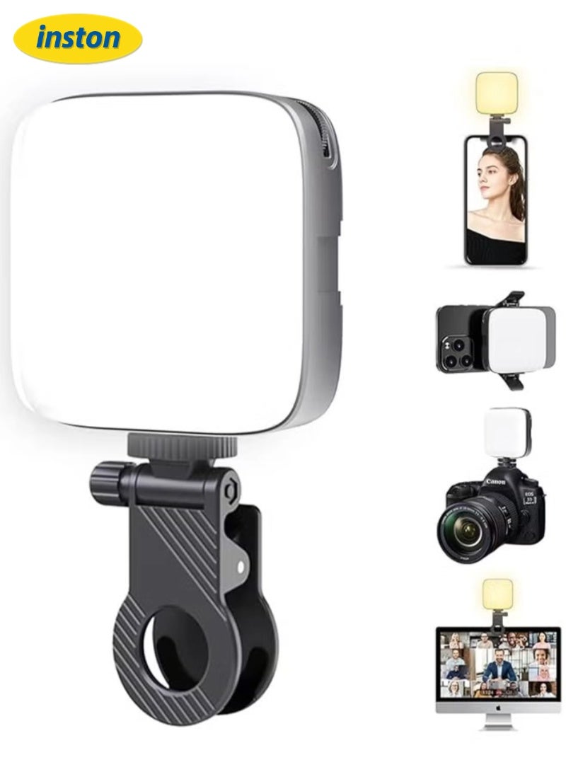 inston LED portable phone fill light, computer light for conference video, multi-angle adjustable and connectable multifunctional LED selfie light with clip, for video shooting Vlog kit, 60 LED beads, 3 colors, 9 modes, 1200mAh battery, fill light for phone photography, camera, computer, laptop, TikTok, makeup, and video calls - Image 1