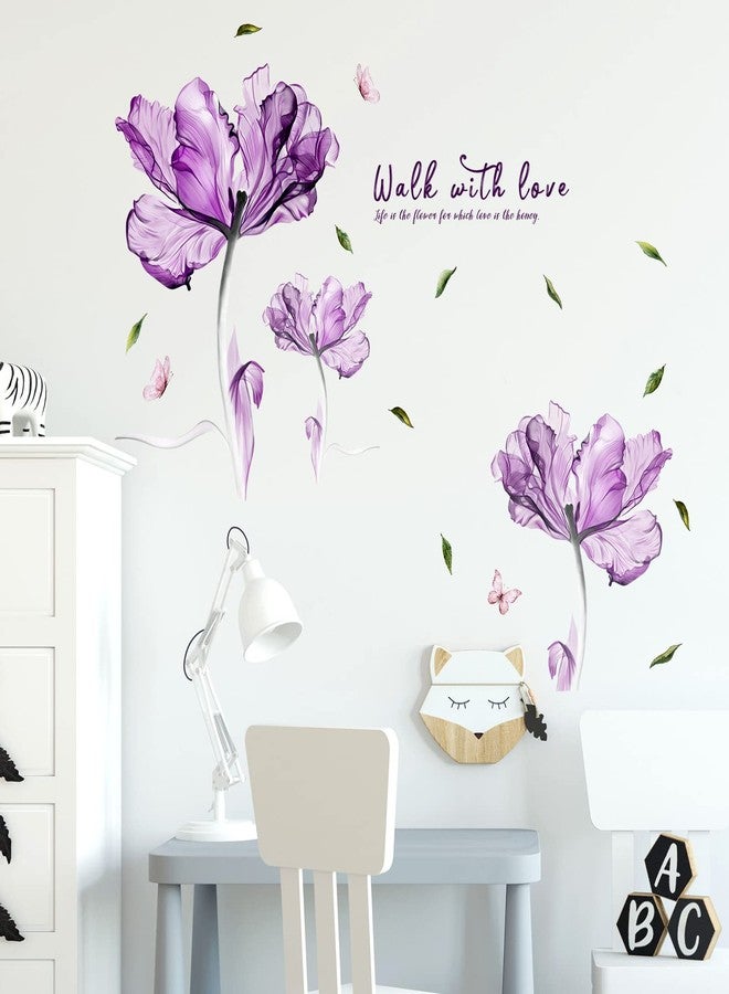 Prabahdak Flowers Wall Sticker Watercolor Purple Floral Wall Decal DIY Butterfly Flower Art Decor Stickers Floral Quotes Saying Wall Decals Mural for Nursery Bedroom Kids Room - Image 4