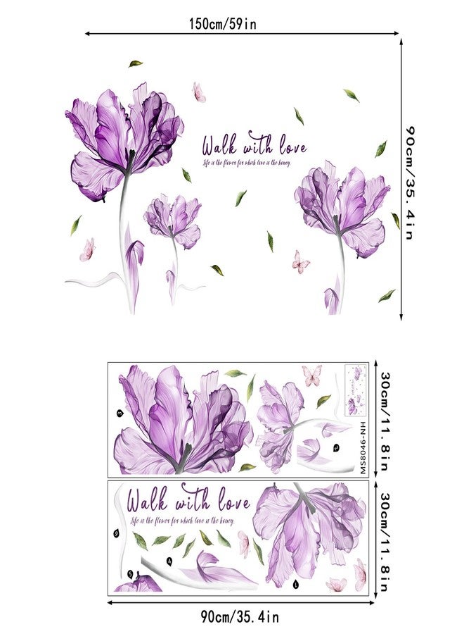 Prabahdak Flowers Wall Sticker Watercolor Purple Floral Wall Decal DIY Butterfly Flower Art Decor Stickers Floral Quotes Saying Wall Decals Mural for Nursery Bedroom Kids Room - Image 5