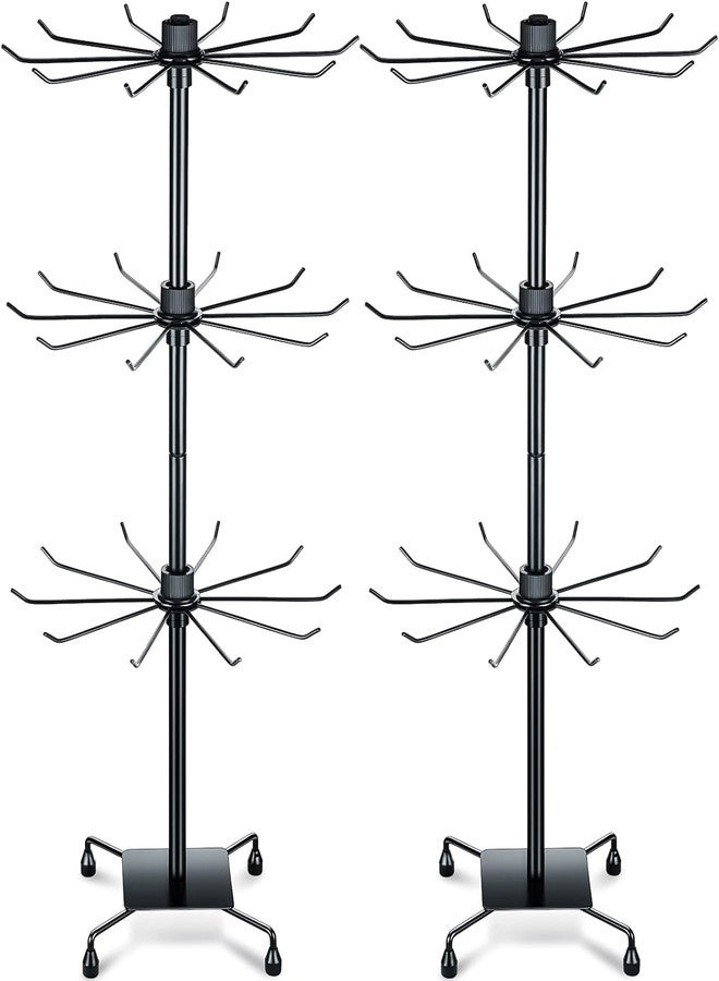 Lemecima 2 Pcs Rotating Jewelry Display Rack with Hooks Metal Earrings Display Stand for Selling Necklace (Black, 3 Tires) - Image 1