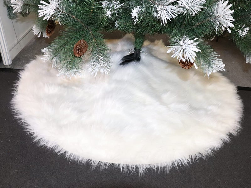 Christmas Tree Skirt White Xmas Tree Skirts 60cm Sheepskin Faux Fur Christmas Tree Base Covers for New Year Party Holiday Decorations (23.6 In)