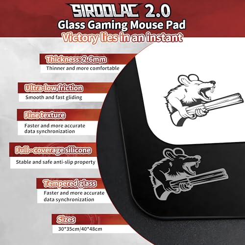 SIROOLAC 2.0 Ultra-Thin Tempered Glass Gaming Mouse Pad, Designed for FPS, Full-Coverage Anti-Slip Base,Etched Surface,1.6mm Thin Glass Layer,Redefine Your Shooting Experience(Black,400mm*480mm) - Image 2