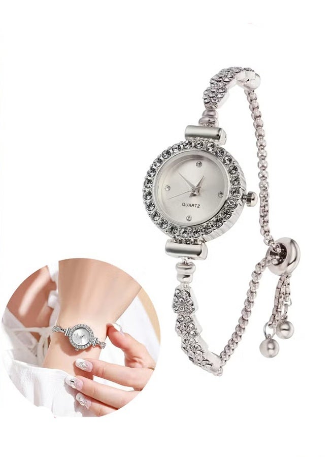 YJ Women's Rhinestone Bracelet Watch, Elegant Small Face Quartz Wristwatch, Slim Strap Dress Watch - Image 1