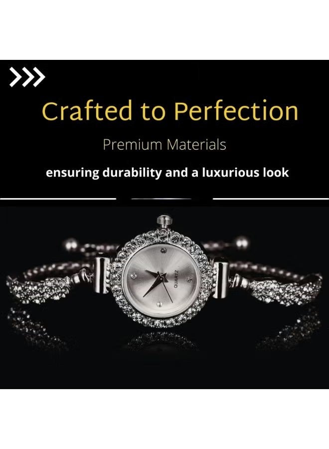 YJ Women's Rhinestone Bracelet Watch, Elegant Small Face Quartz Wristwatch, Slim Strap Dress Watch - Image 2