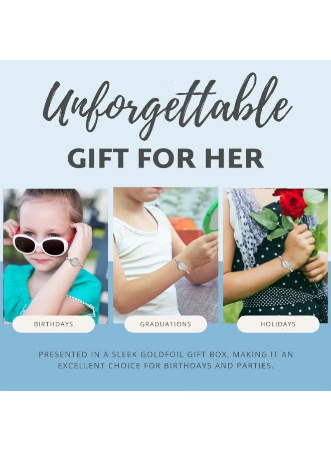 YJ Women's Rhinestone Bracelet Watch, Elegant Small Face Quartz Wristwatch, Slim Strap Dress Watch - Image 4