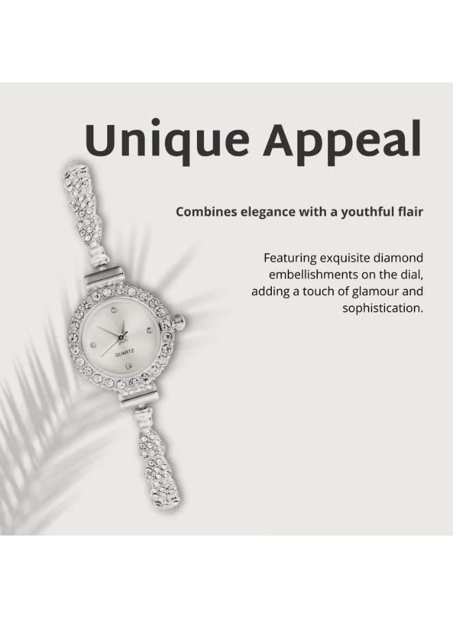 YJ Women's Rhinestone Bracelet Watch, Elegant Small Face Quartz Wristwatch, Slim Strap Dress Watch - Image 5