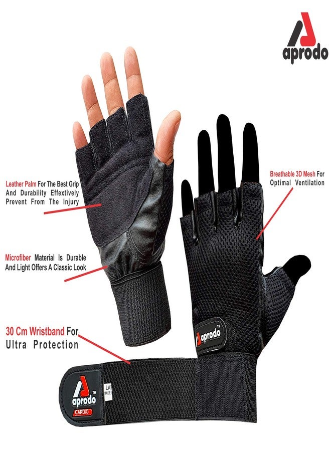 Aprodo Leather Palm Gym Gloves with Wrist Support + Double Stitched - Image 3