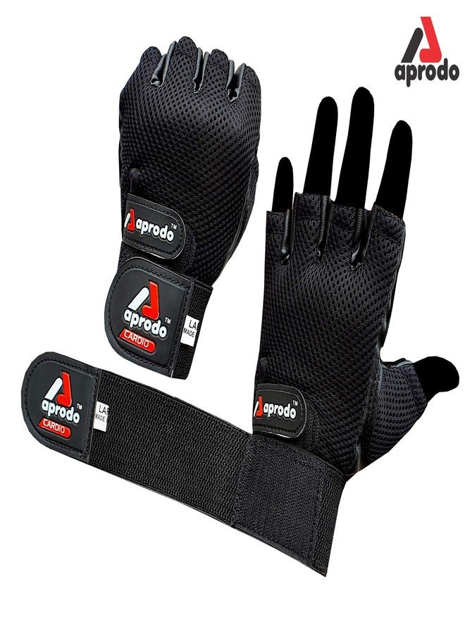 Aprodo Leather Palm Gym Gloves with Wrist Support + Double Stitched - Image 4