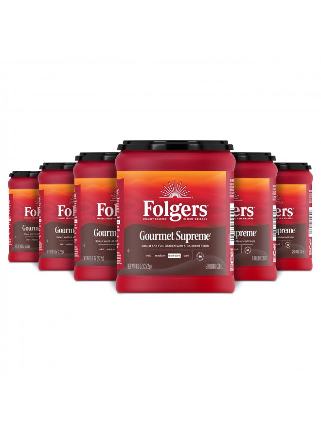 Folgers Gourmet Supreme Medium Dark Roast Ground Coffee, 9.6 Ounces (Pack of 6) - Image 1