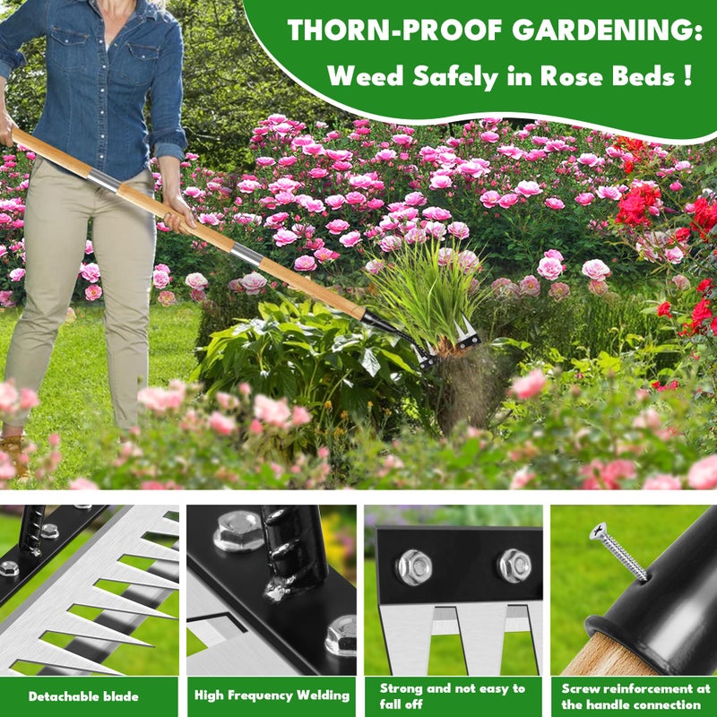 PREMJIN Iron Weeding Rake with Handle 2.0, Upgraded 8 Teeths Garden Weed Puller Tool Heavy Duty Gardening Tool for Lawn, Flower Beds & Soil Aeration - Image 5