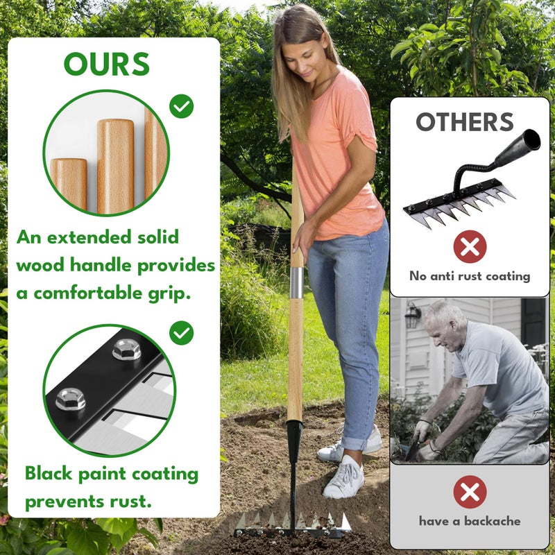 PREMJIN Iron Weeding Rake with Handle 2.0, Upgraded 8 Teeths Garden Weed Puller Tool Heavy Duty Gardening Tool for Lawn, Flower Beds & Soil Aeration - Image 3