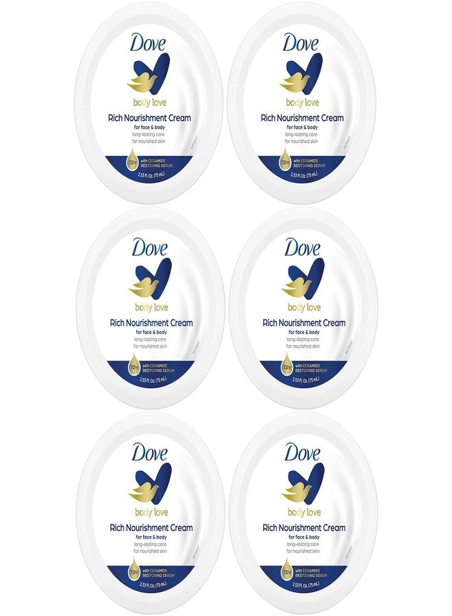 Dove Body Love Rich Nourishment Cream, Face, Hand & Body Lotion for Extremely Dry Skin, Fast-Absorbing 72-Hour Moisturizing Cream with Ceramide Serum, Travel Size, 2.53 Oz (Pack of 6) - Image 1