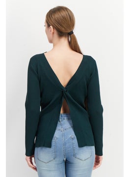 Mohito Women V-Neck Long Sleeves Textured Blouse, Green  - Image 4