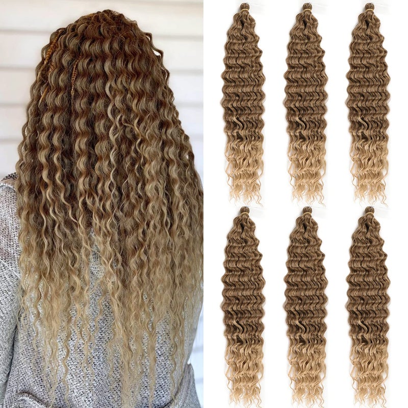 Ocean Wave Crochet Hair Extensions Curly Braiding Crochet Hair Soft Synthetic Crochet Hair Extensions 22inch 6Packs T824 Brown mix Blonde