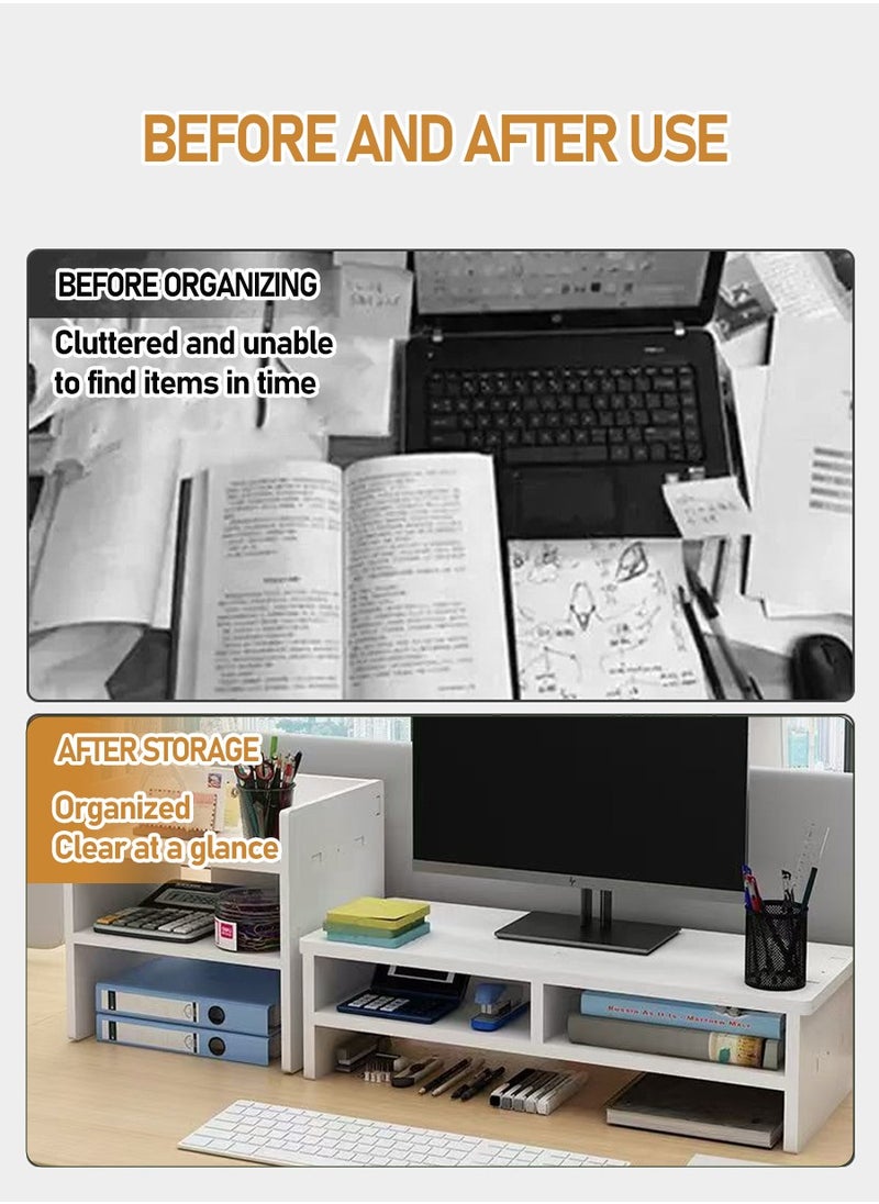Beirui - Double Tier Computer Organizer + 3 Tier Storage Cabinet, Computer Monitor Stands, Storage Organizers, Space Saving Laptop Stands for Home and Office, PVC (for light duty computers) - Image 1