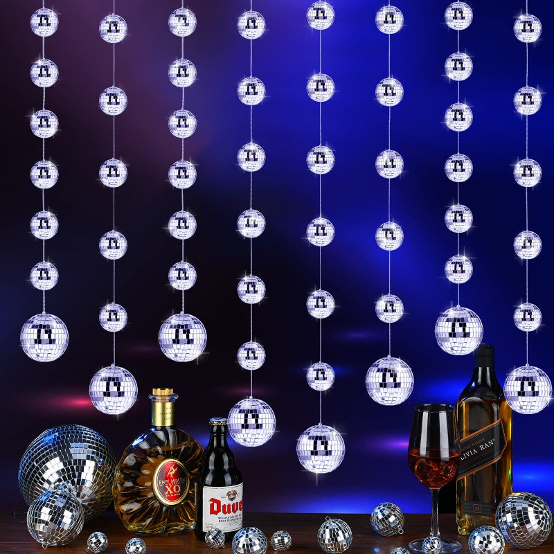 Sumind 8 Packs Disco Party Decorations Mini Disco Ball Hanging Ornaments Silver Hanging Reflective Mirror Ball for 70s 80s Hippie Bachelorette Birthday Wedding Christmas Party Supplies2 Inch 3 Inch