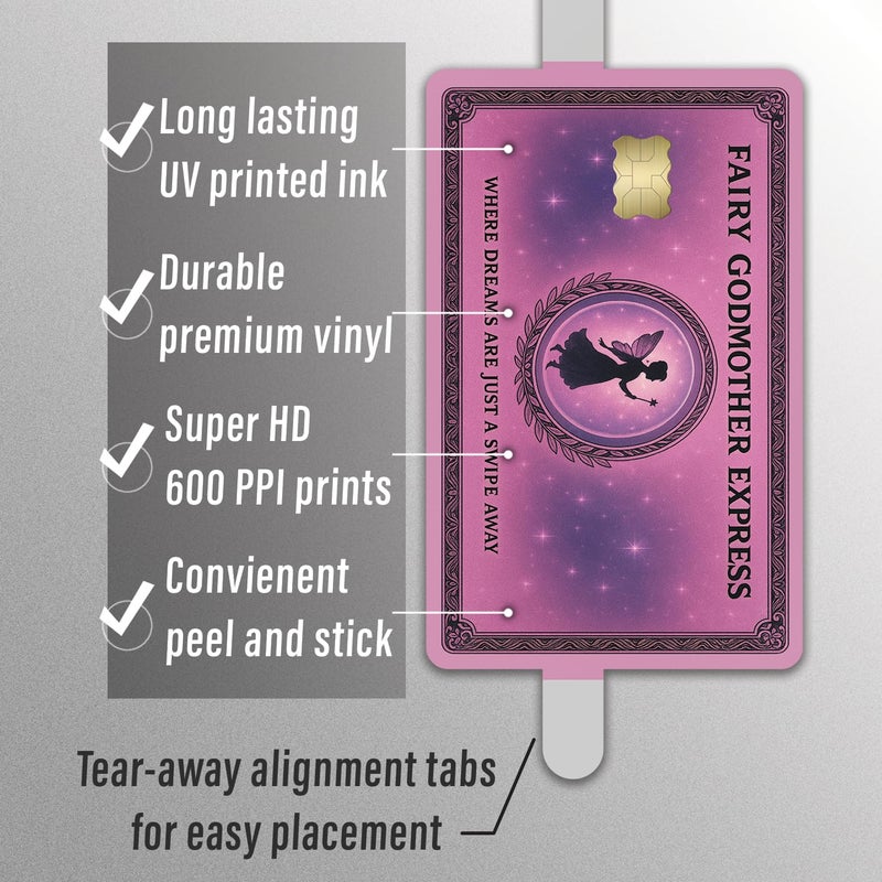 KCD غطاء بطاقة الائتمان كيد فيري غودماذر إكسبريس - غلاف فينيل سحري - 3 عبوات ملصقات مقاومة للماء لبطاقات الخصم، الائتمان، الهدايا، أو بطاقات الهوية - CCS032 - Image 3