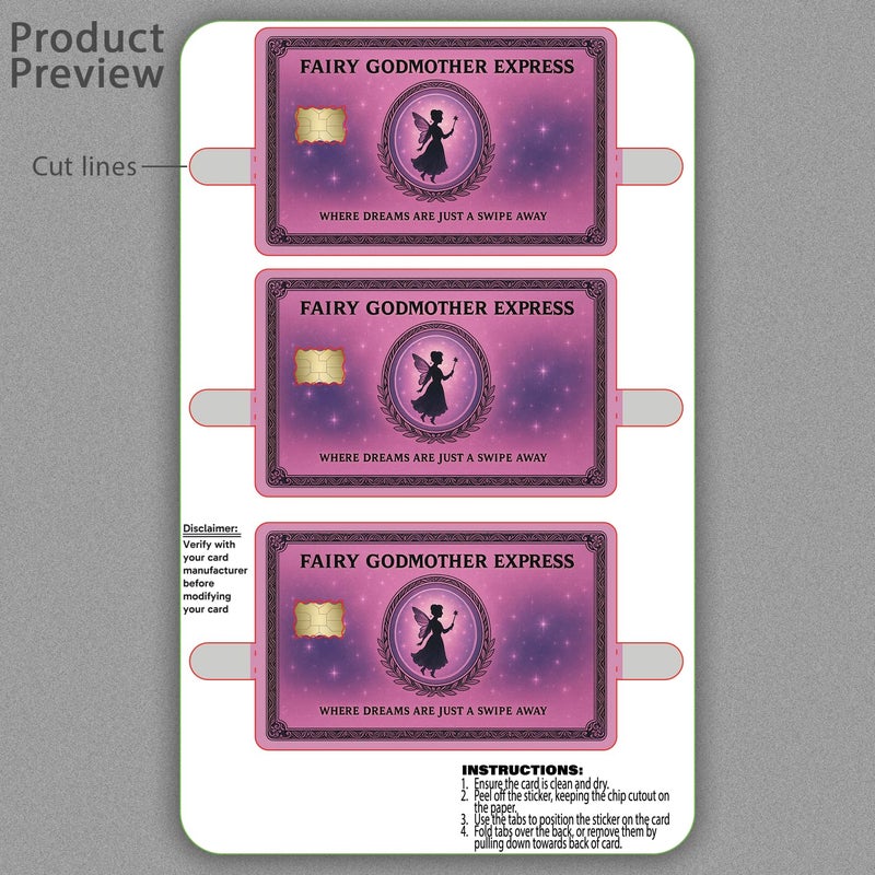 KCD غطاء بطاقة الائتمان كيد فيري غودماذر إكسبريس - غلاف فينيل سحري - 3 عبوات ملصقات مقاومة للماء لبطاقات الخصم، الائتمان، الهدايا، أو بطاقات الهوية - CCS032 - Image 5