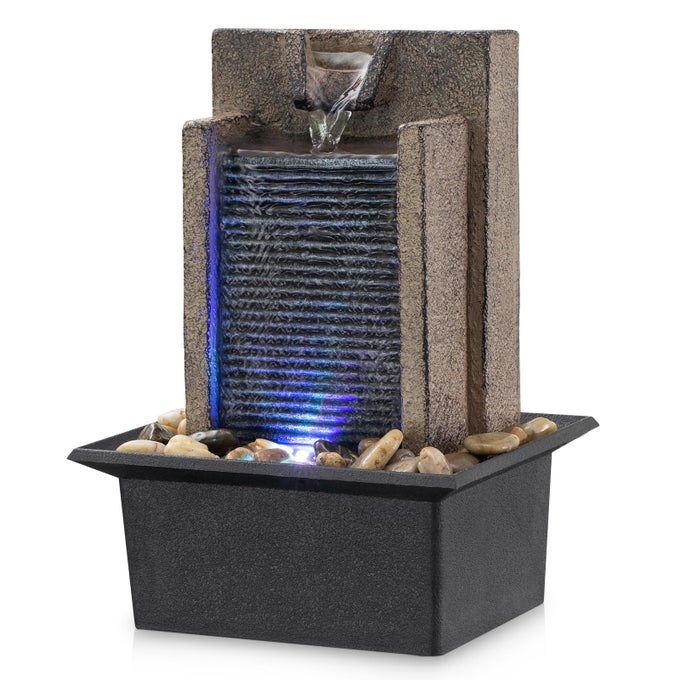 TABLETOP FOUNTAIN RELAXING TABLETOP WATERFALL FOUNTAIN WITH NATURAL RIVER ROCKS COLORCHANGING LED LIGHTS INDOOR ZEN OFFICEHOME DECOR WATER FEATURE 63X 512X 866