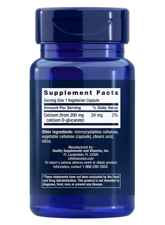 Life Extension كالسيوم D-غلوكارات 200 ملغ - مكمل صحي للكبد - يدعم استجابة التهابية صحية - مرة واحدة يوميًا، خالي من الغلوتين، غير معدل وراثيًا، 60 كبسولة نباتية - Image 2