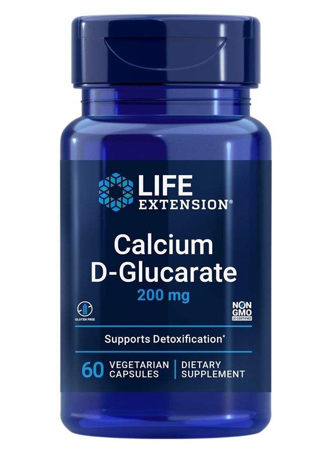 Life Extension كالسيوم D-غلوكارات 200 ملغ - مكمل صحي للكبد - يدعم استجابة التهابية صحية - مرة واحدة يوميًا، خالي من الغلوتين، غير معدل وراثيًا، 60 كبسولة نباتية - Image 1