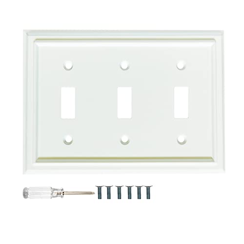 Funkiim Wall Plates, Duplex Outlet Covers, Toggle Light Switch Plates, Decorator Light Switch Cover, Bamboo Fiber Material Wall Plate, Standard Size Wall Plates of various styles, White (3 Gang Toggle 1 Pack) - Image 1