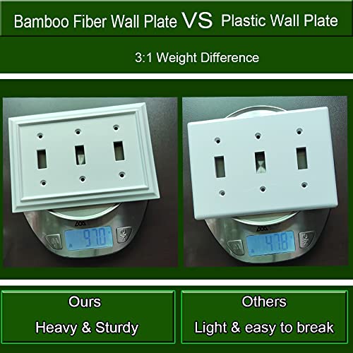 Funkiim Wall Plates, Duplex Outlet Covers, Toggle Light Switch Plates, Decorator Light Switch Cover, Bamboo Fiber Material Wall Plate, Standard Size Wall Plates of various styles, White (3 Gang Toggle 1 Pack) - Image 4