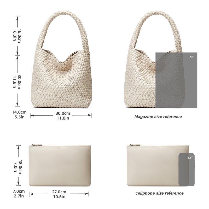 Sumrains Woven Tote Bag for Women: Handmade Vegan Leather Purse for Vacation - Lightweight & Magnetic Closure for Daily Use (Seashell Color) - Image 5