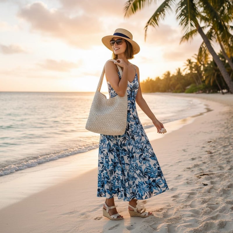 Sumrains Woven Tote Bag for Women: Handmade Vegan Leather Purse for Vacation - Lightweight & Magnetic Closure for Daily Use (Seashell Color) - Image 2
