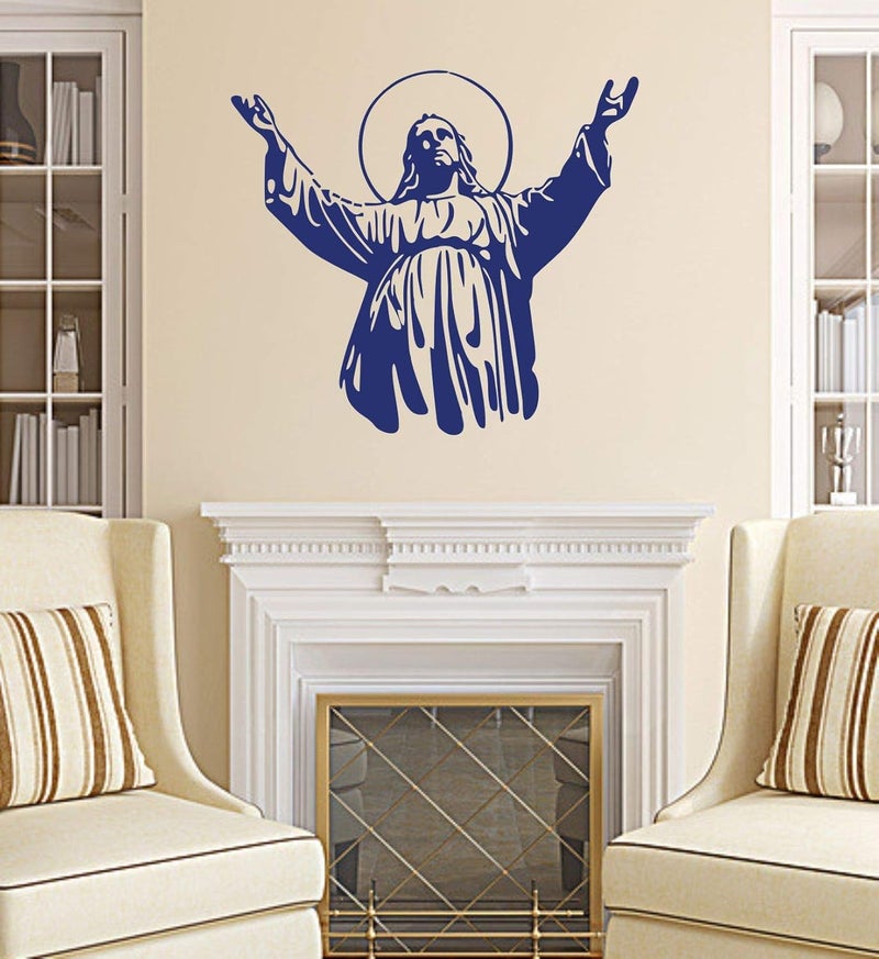 Decor Villa PVC Vinyl Jesus 3D Look Big Size Wall Sticker for Door Living Room Size 58 CM X 50 CM Blue Pack of 1