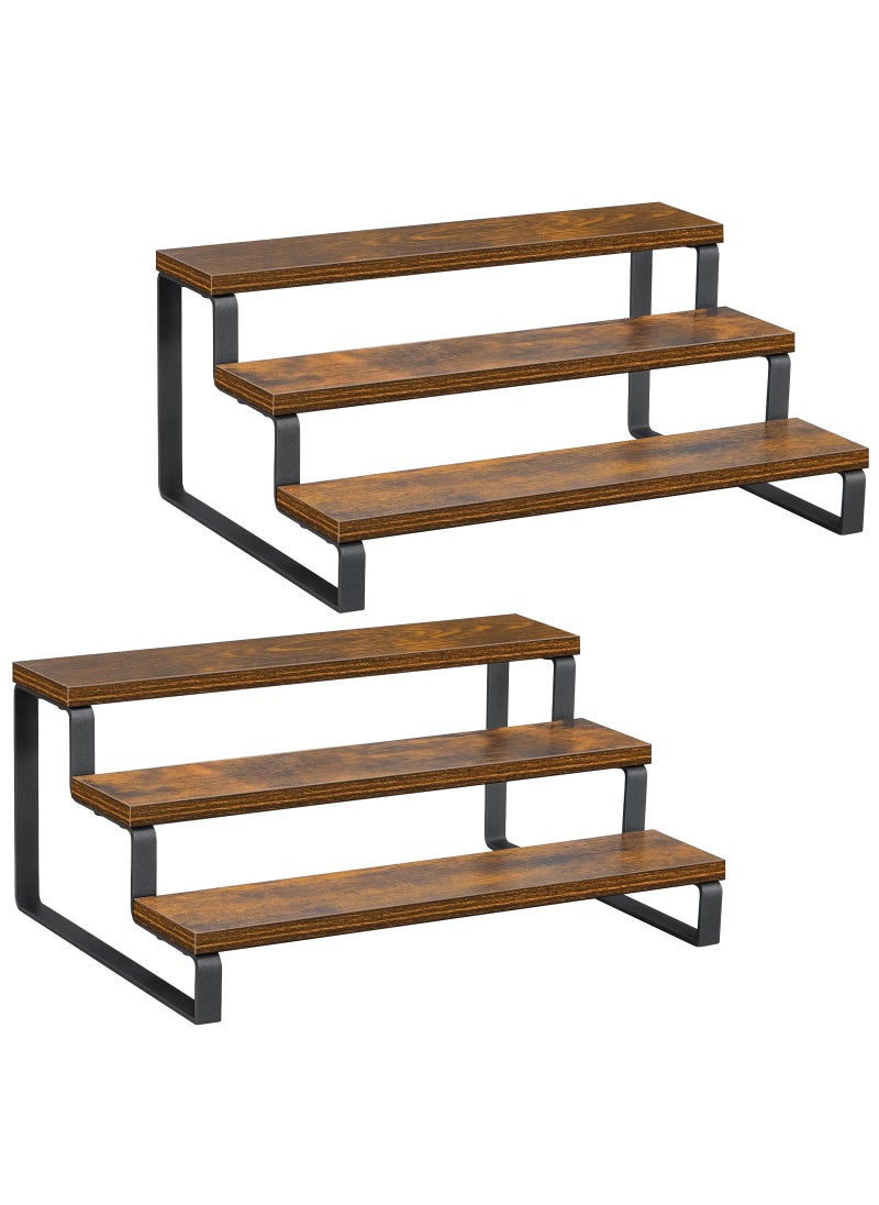 Giikin Giikin 3Tier Spice Rack 138 Inch Wood Countertop Spice Storage Holder Kitchen Pantry Cabinet Organizer Cupboard for Spice Bottles Jars Seasonings Baking Supplies Metal FrameSet of 2 