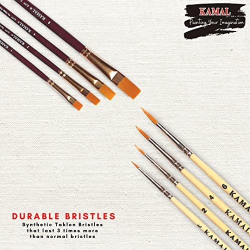 KAMAL Flat Maroon Round Cream Synthetic Hair Brushes with Cotton Canvas PAD 8X10,10X12 Inch Set of 2 with Wooden Palette Medium - Image 2